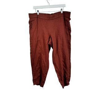 Eileen Fisher Orange 100% Organic Linen Pull On Crop Pants Lagenlook Women Large